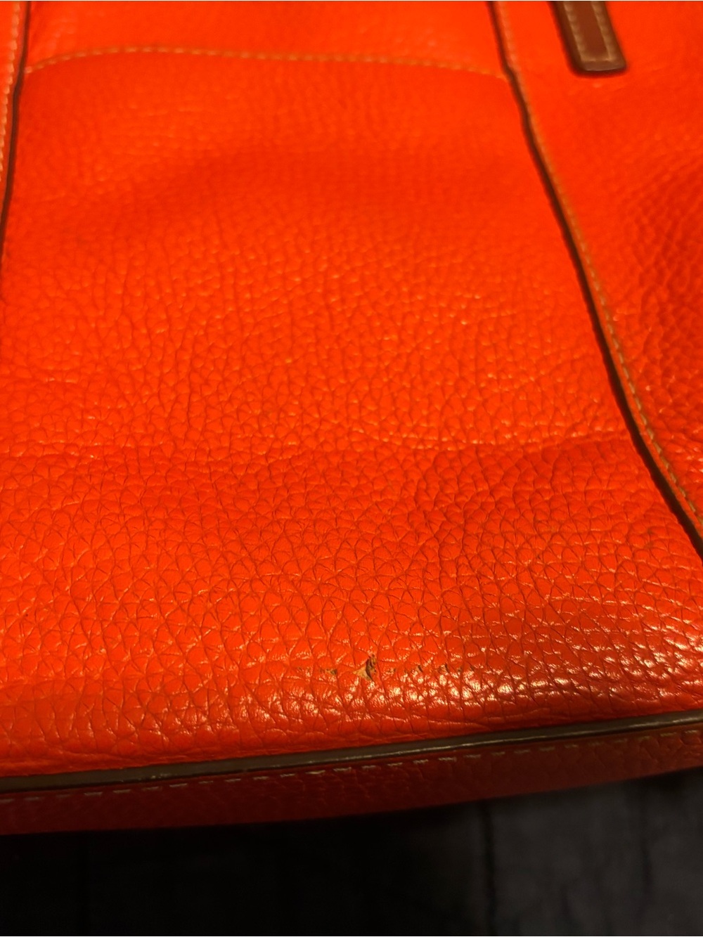 Dooney & Bourke Orange Pebbled Leather Satchel Tote with Brown Trim - Picture 2 of 9